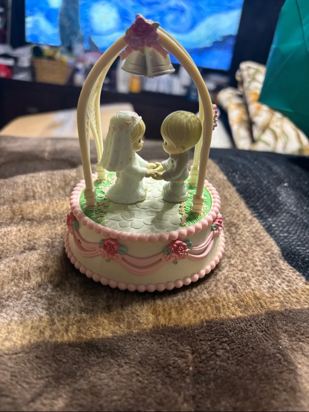 1988 Precious Moments Pink and Ivory Wedding Chapel Figurine